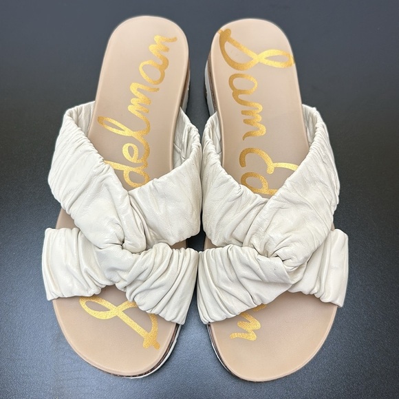 Sam Edelman Aliana Cream Bone Leather Crisscross Slip On Slide Sandals 7.5M - Picture 11 of 14